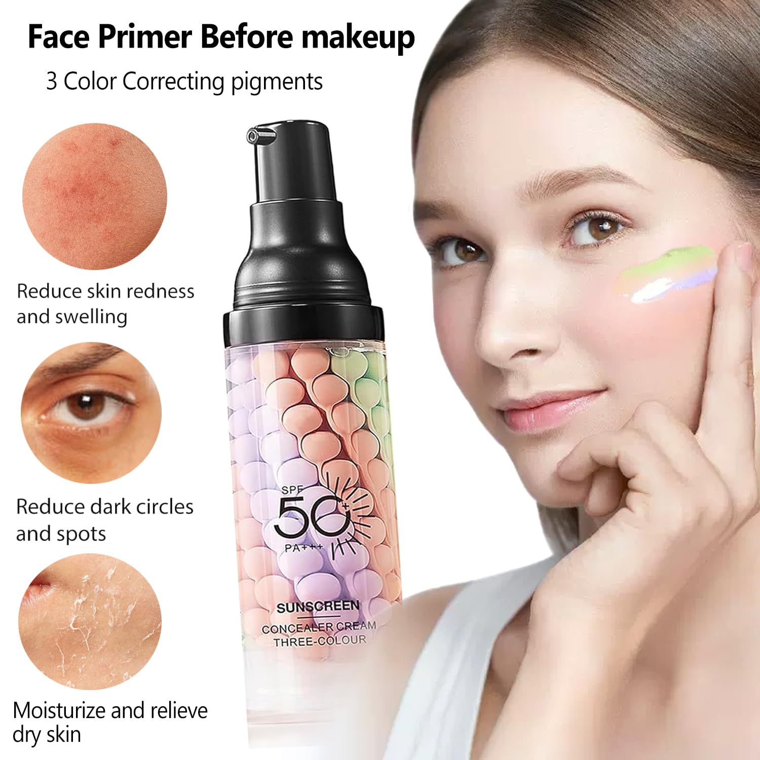 Firstfly Color Correcting Makeup Primer SPF 50 30ml Moisturizer with Brush - Image 2