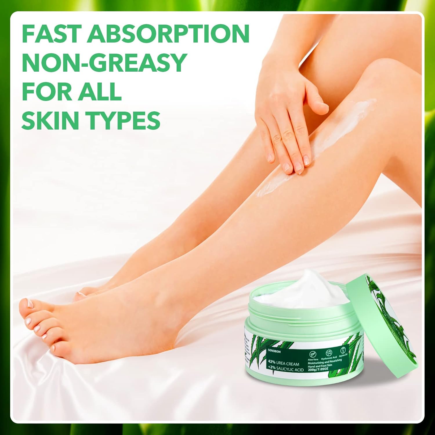 Urea Cream 42 Percent for Feet 7.0 Oz, 2% Salicylic Acid, Aloe Vera, Hyaluronic Acid , Deeply Moisturize Skin Cream For Dry Cracked Feet, Hands, Heels, Elbows, Nails, Knees, Intensive Moisturizes & - Image 6