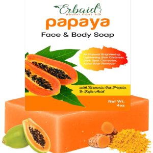 Papaya Soap Face & Body Wash – Skin Brightening Papaya Soap Bar for Dark Spots – Reduce Acne, Cleanse Scars, & Even Tone – with Turmeric, Kojic Acid & Essential Oils – for All Types