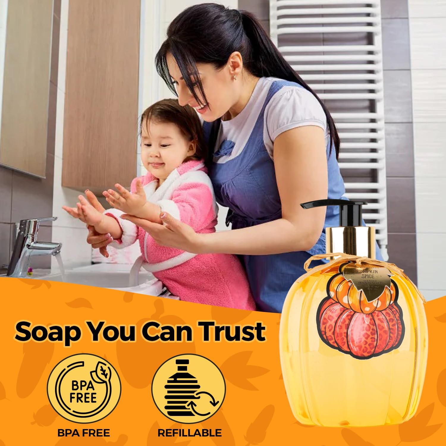 Pumpkin Shaped Hand Soap Dispenser 16oz with Calming Lavender Scented Liquid Soap - Image 5