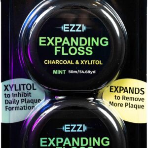 Woven Expanding Dental Floss | Naturally Waxed & Textured w/Charcoal & Xylitol to Optimally Clean Gums | Mint | Thick & 109 Yards