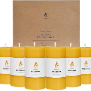 6PCS Beeswax Pillar Candles,Large Handmade Pure Beeswax Candle,Long Lasting Burn Time，Unscented Smokeless，2 * 4",28H, Raw