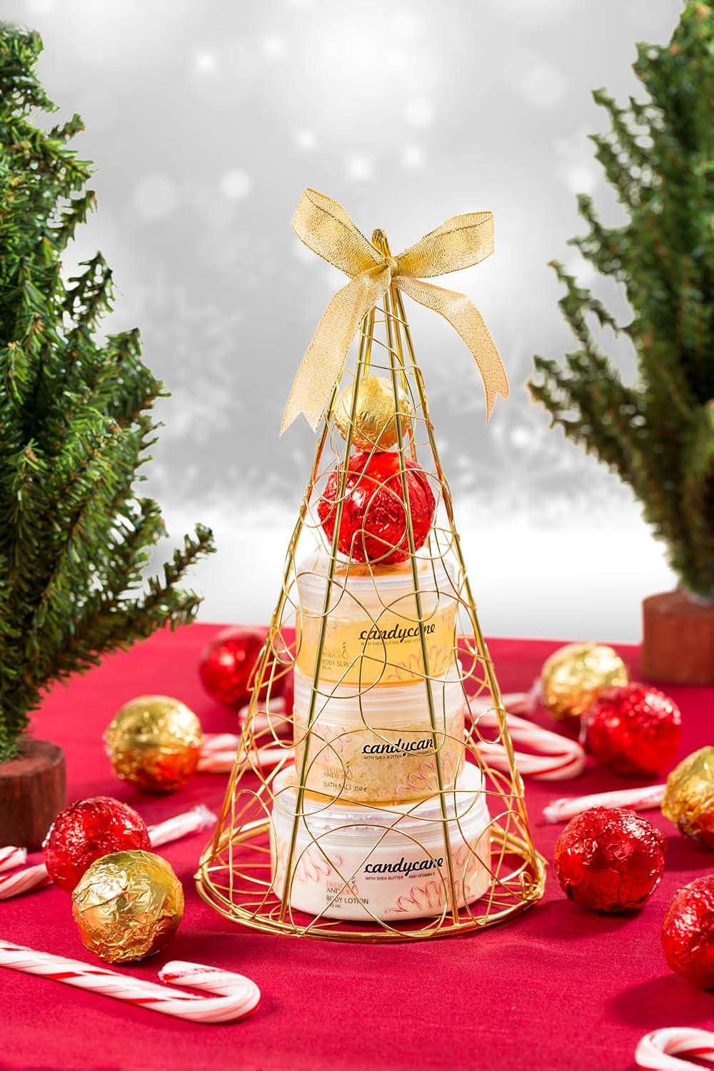 C&Y Cane Peppermint Fragrance Gold Tree Bath & Body Gift Set 5 Piece with Lotion, Gel, Salt, 2 Bombs - Image 4