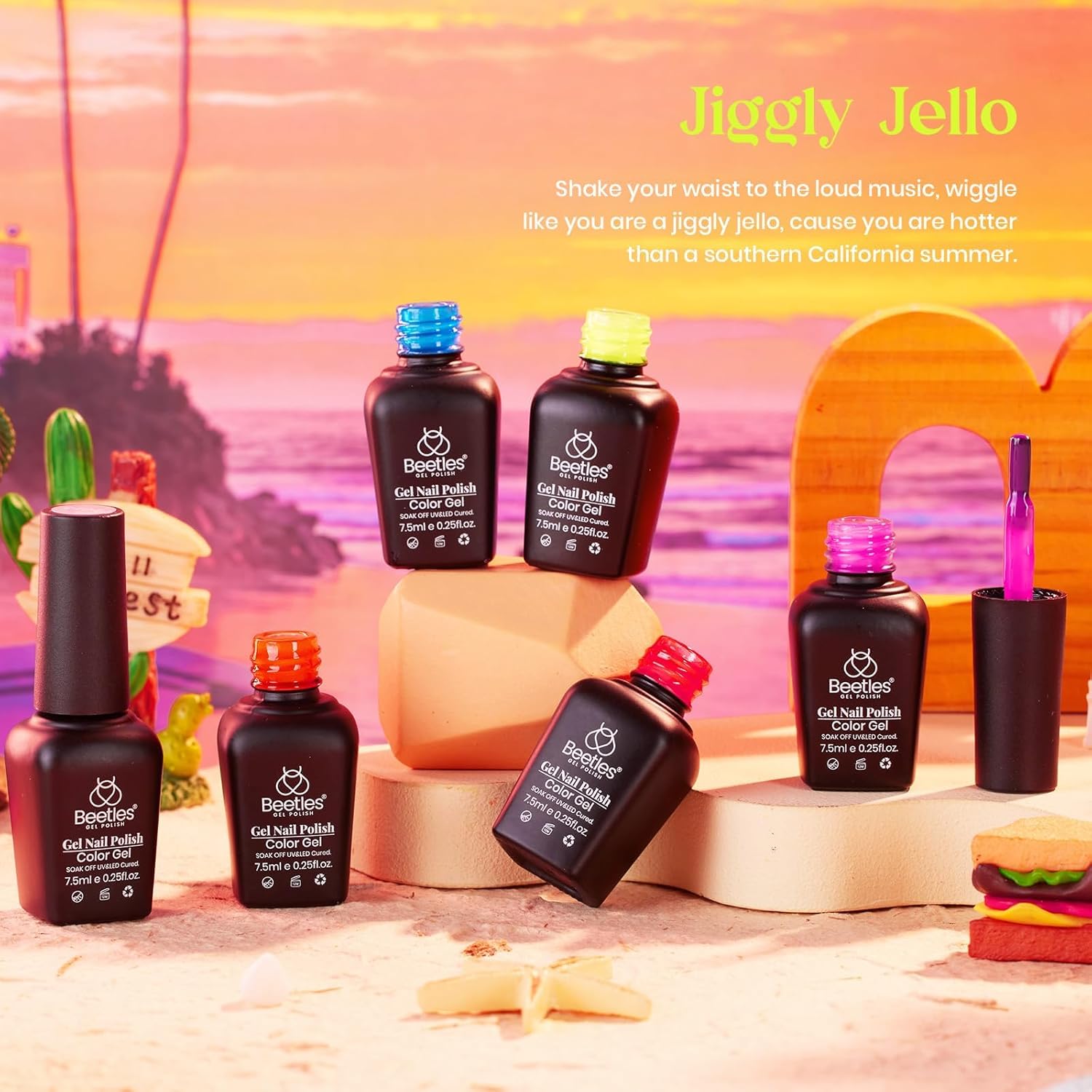 Beetles 6-Color Summer Neon Jelly Gel Nail Polish Set for Women Sheer UV Manicure - Image 5