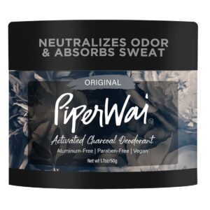PiperWai Natural Deodorant w/Activated Charcoal | 24-Hour Sweat Protection, Vegan, Aluminum Free Deodorant for Women & Men | Travel Essential Shark Tank Product | 2 oz Scented Single Jar