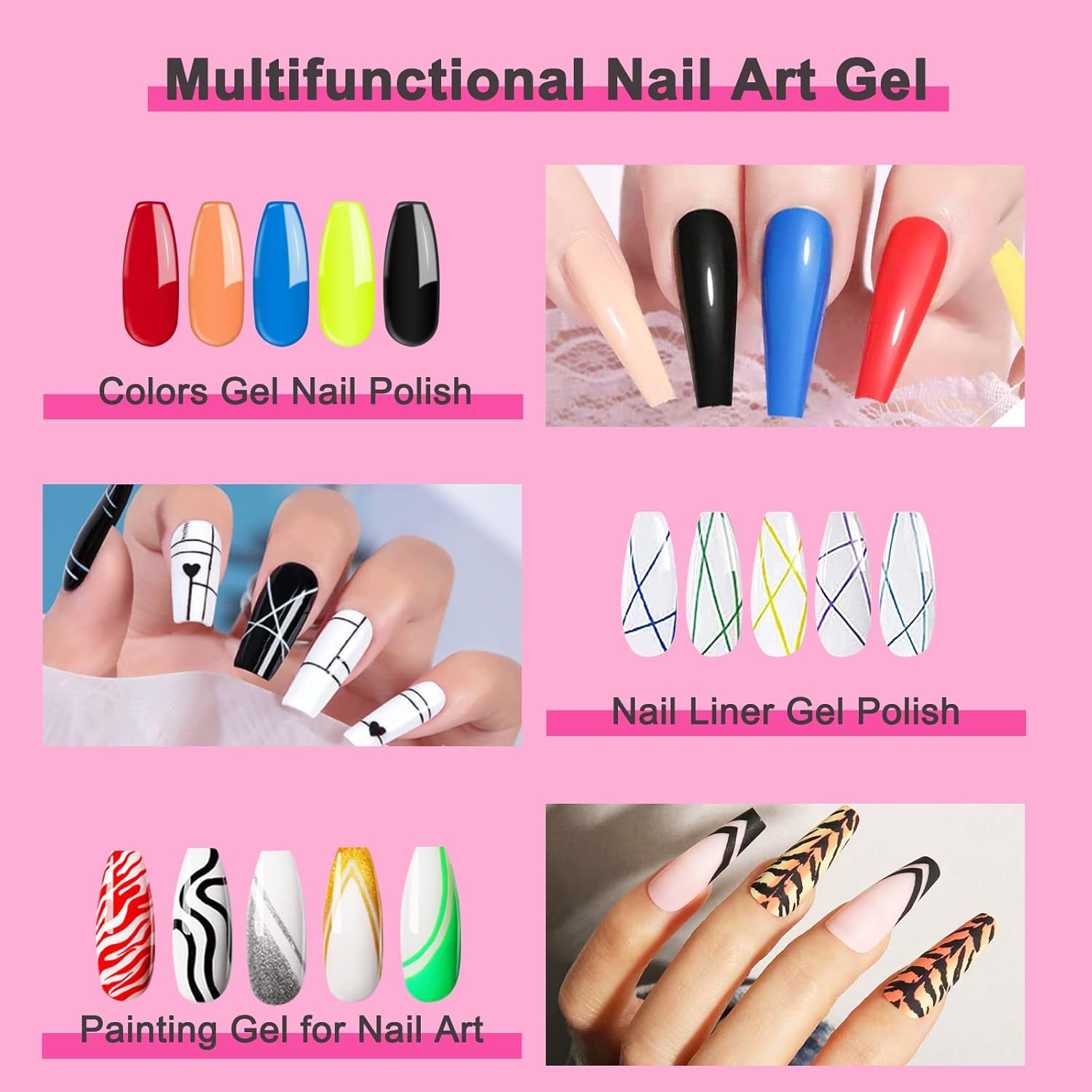 12 Colors Nail Art Polish Gel Liner Kit Black White 8ml with Brush - Image 3
