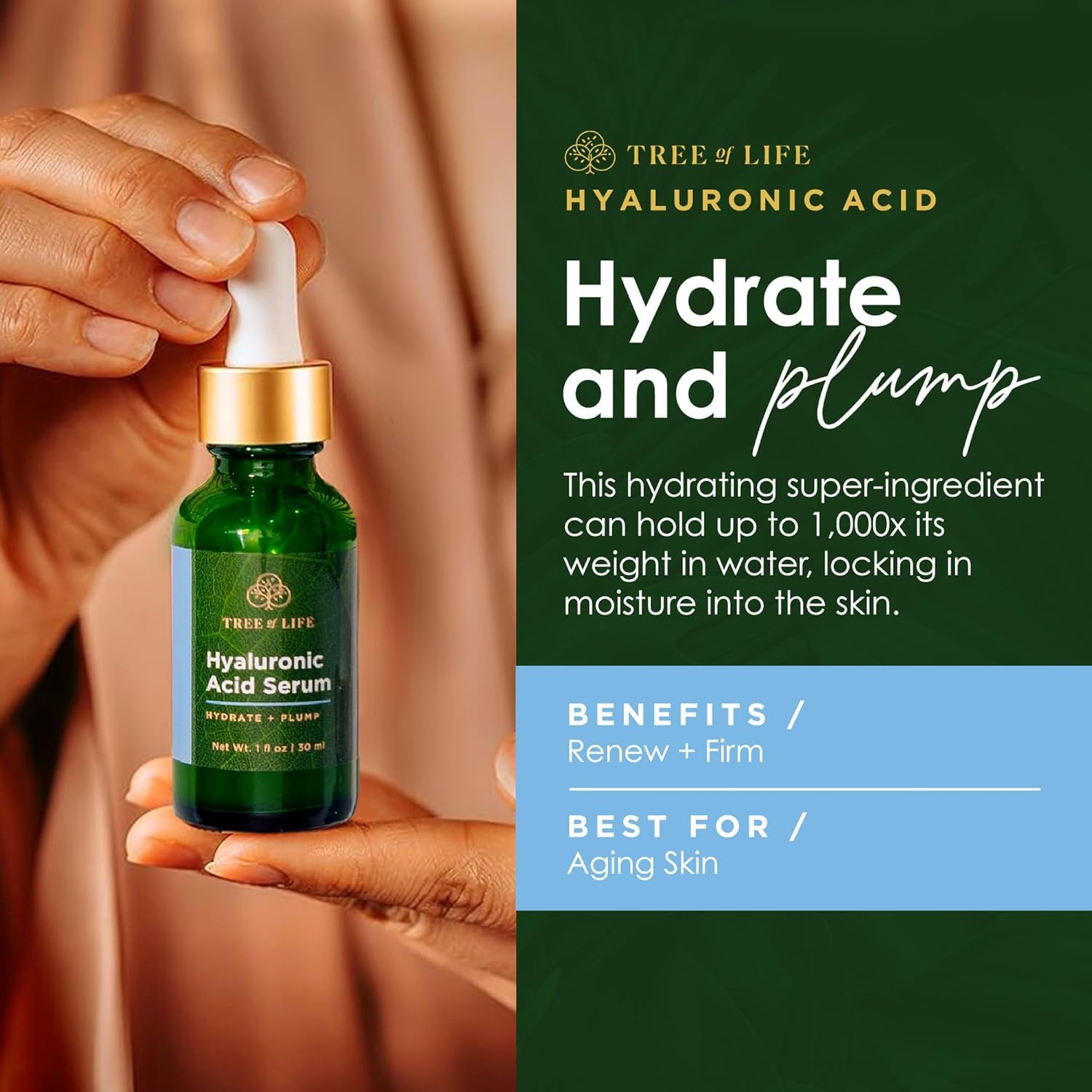 Tree of Life Beauty 2 Fl Oz Hyaluronic Acid Serum for Dark Spots and Dry Skin - Image 2