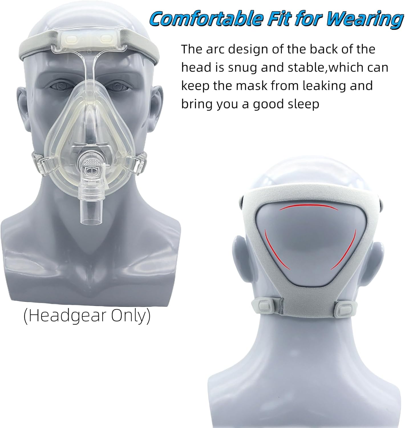 Universal Replacement Headgear Strap Full Mask Replace Part, 4-Point Adjustable CPAP Headgear, CPAP Accessories for CPAP Ventilator, Gray (Without Mask) (1) - Image 2