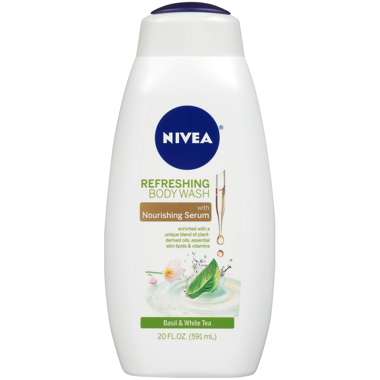 NIVEA Refreshing Body Wash Set Nourishing Serum Dry Skin Basil White Tea White Peach Jasmine 20 Fl Oz - Image 5