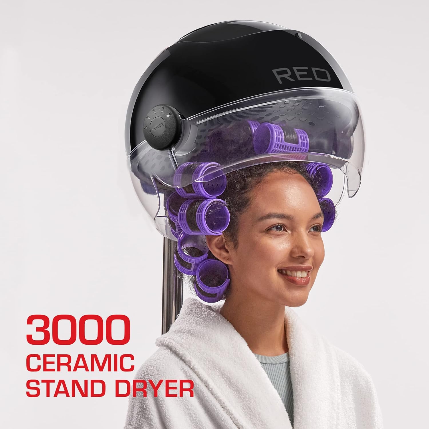 RED by Kiss 3000 Ceramic Stand Hood Dryer Digital Timer Adjustable Height 3 Temp Settings Home Salon - Image 2