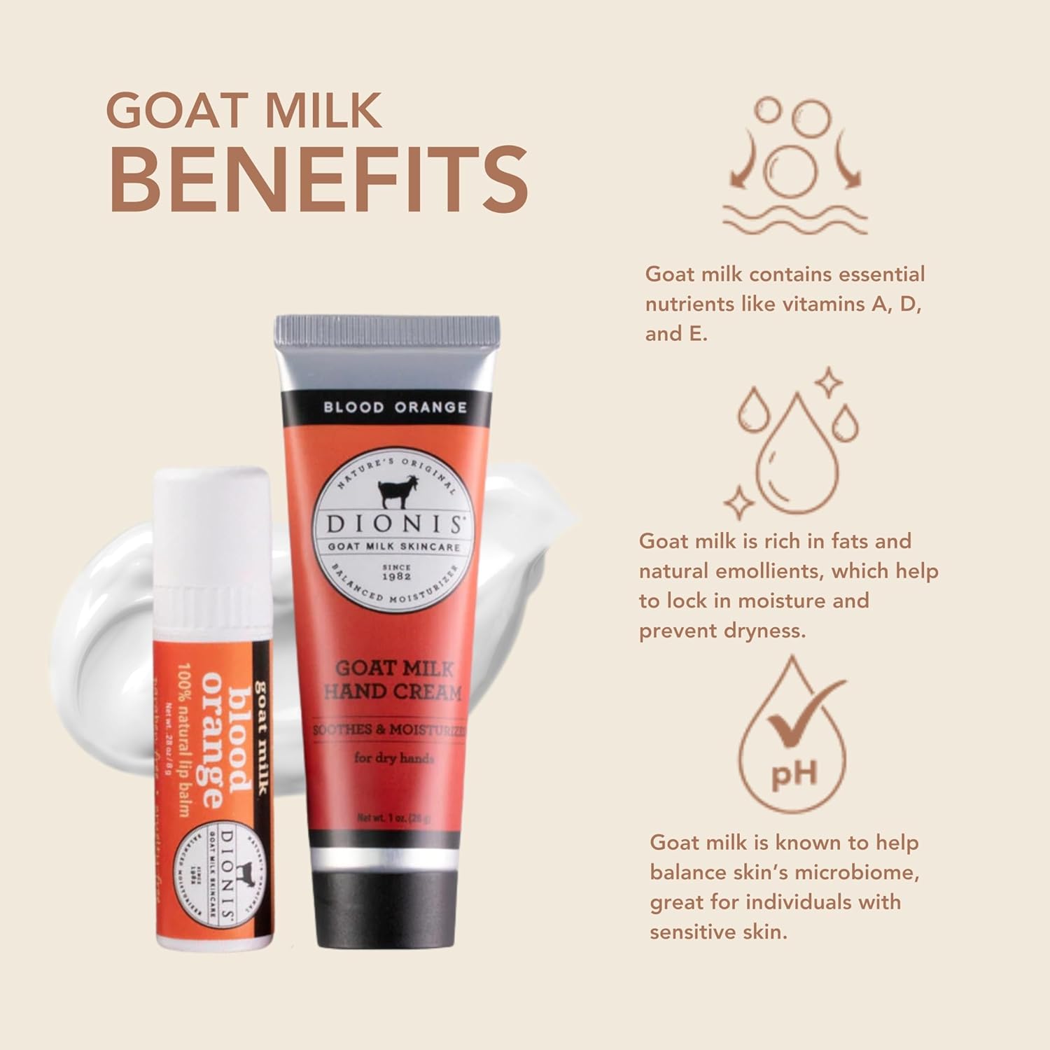 Dionis Goat Milk Skincare Blood Orange Scented Hand Cream & Lip Balm Set (1 oz and .28 oz) - Safe For Sensitive Skin, Soothes Chapped Lips and Dry Skin, Cruelty-free and Paraben-free - Image 2