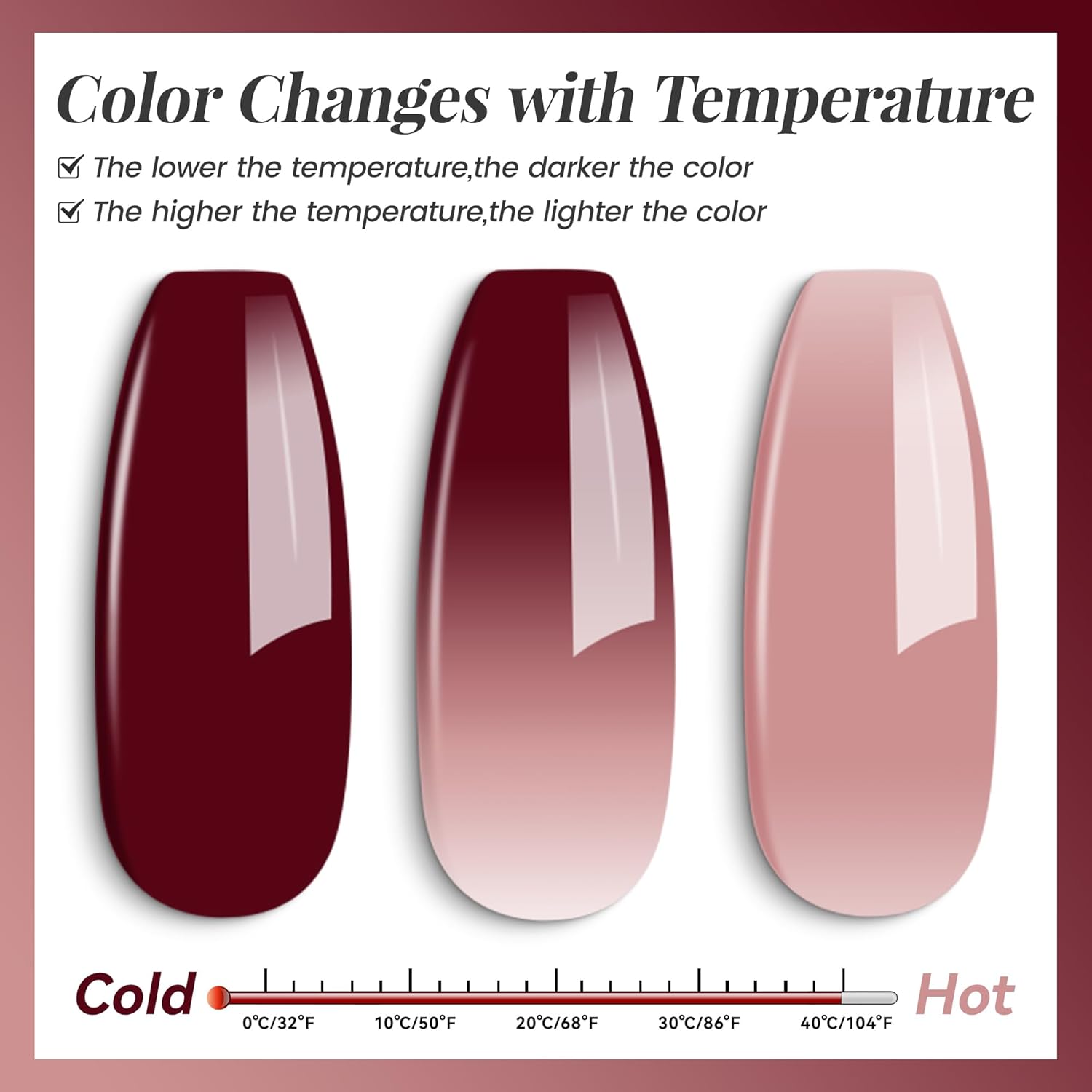 YTD Likomey Color Changing Gel Nail Polish,15ml Translucent Nude Pink Burgundy Red Mood Temperature Change Color Ombre Thermal Salon Home Nail Art Manicure UV Gel Varnish,WB08 - Image 7