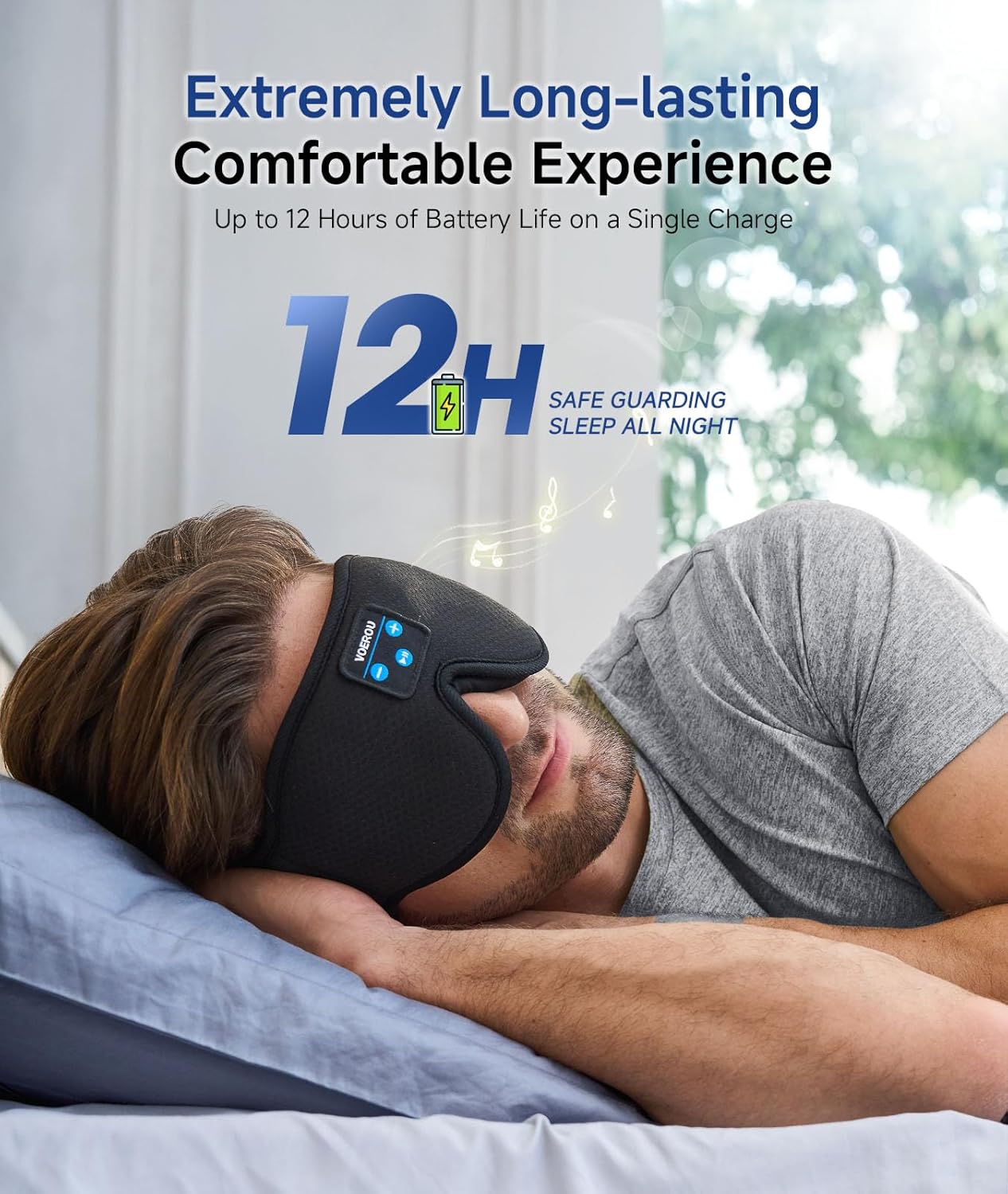 Voerou Sleep Headphones 3D Mask with Bluetooth, Adjustable Wireless Eye Mask for Sleeping for Women Men, Sleeping Headphone with Ultra-Thin Stereo Speakers Perfect for Sleep Naps - Image 5