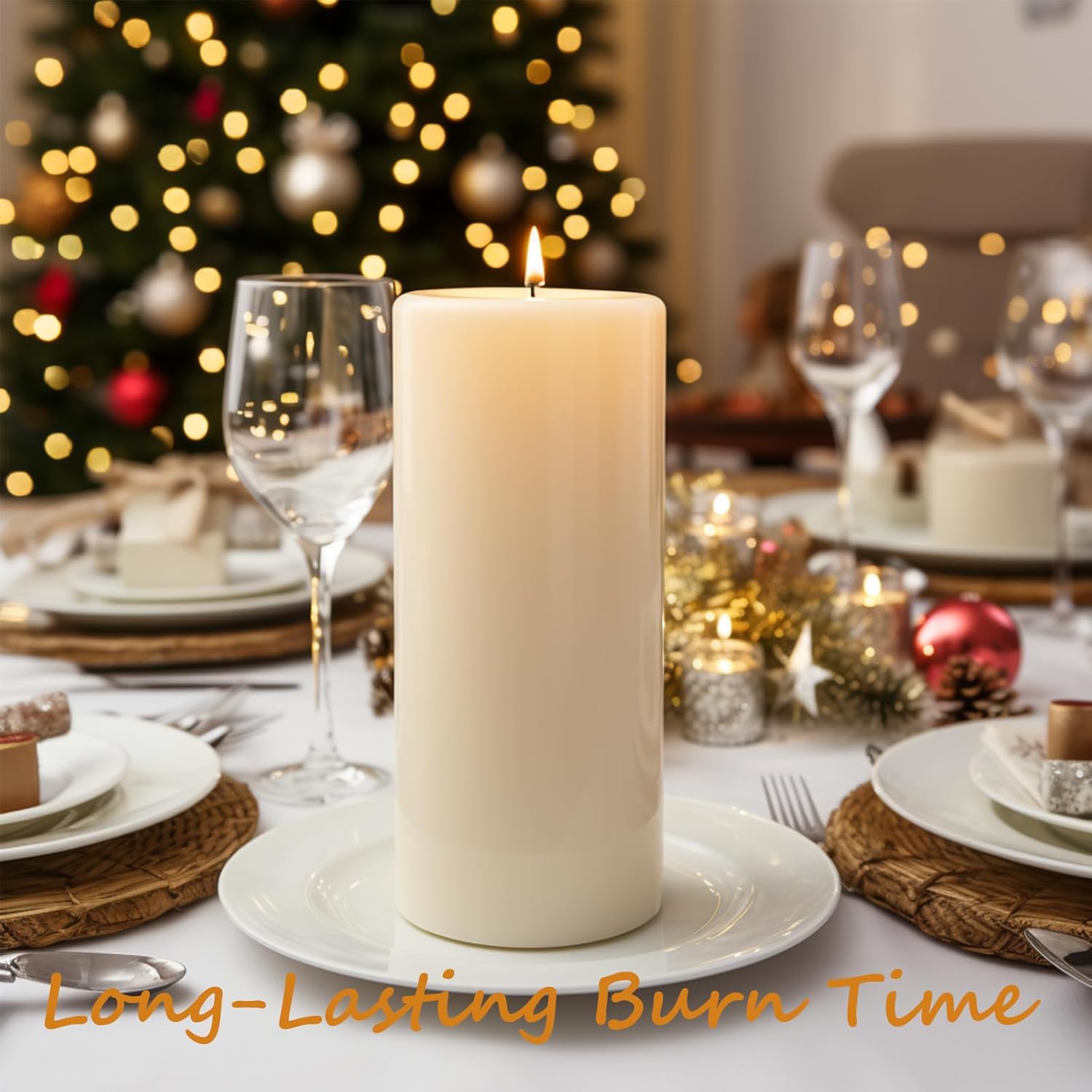 Set of 6 Unscented White Pillar Candles – Smokeless, Long-Lasting for Decor, Sizes 3" 6" 8" - Image 4
