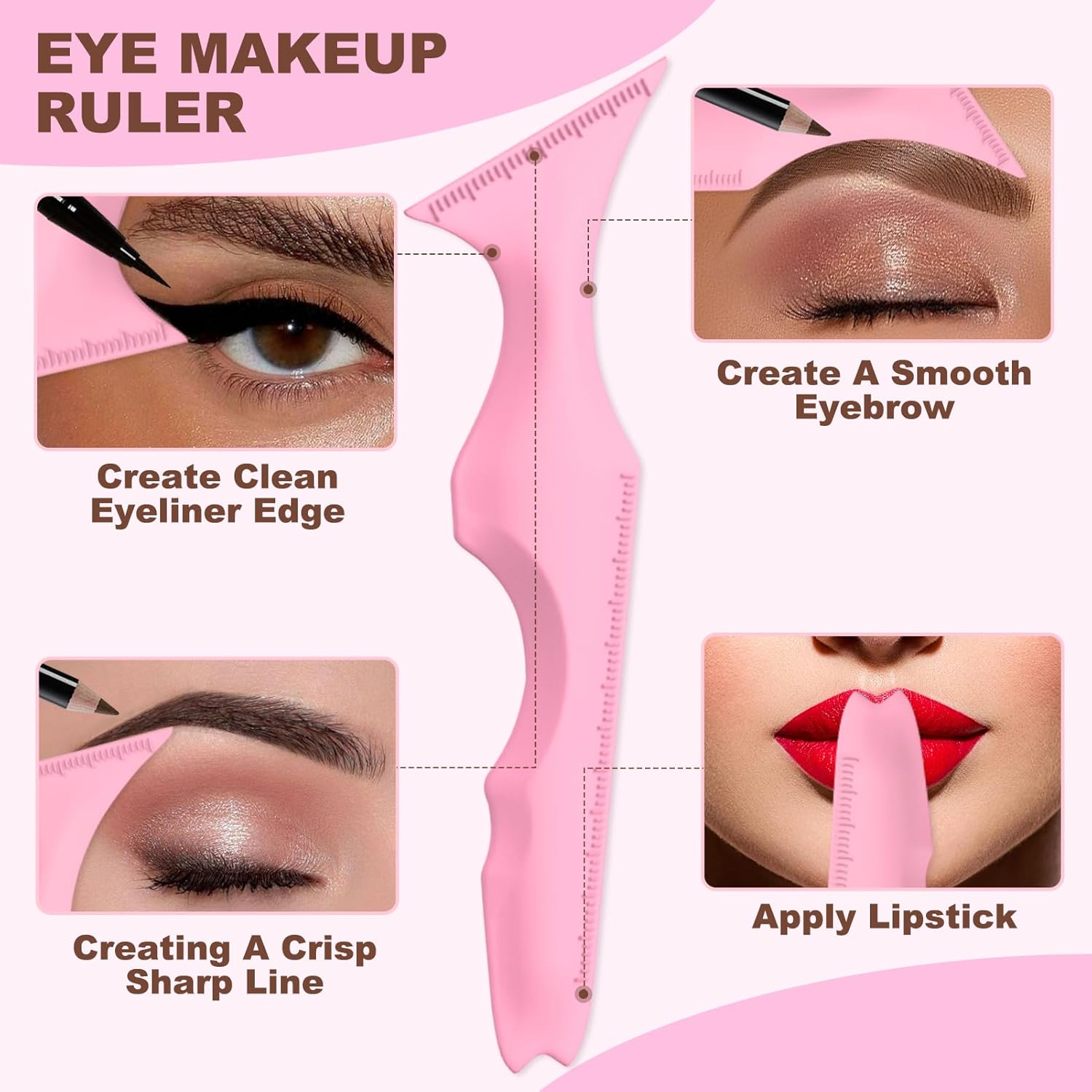 4Pcs Eyeliner Stencils, Silicone Winged Tip, Multifunctional Mascara Shield for Eyeshadow and Eyelashes, Professional &Quick Cat Eye Makeup Tool for Beginners (Pink) - Image 5