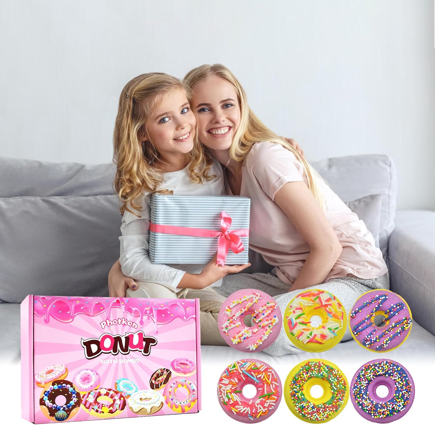 6 Pieces Donut Bath Bombs Gift Set for Kids - Scented Spa Bath Ball Fizzies with Surprise Bracelets Inside, Essential Oils, Moisturizing Bath Treats, Doughnut Princess Party Favors for Girls Women - Image 6
