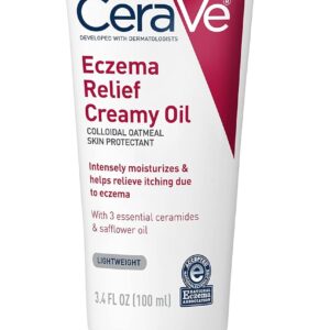 CeraVe Eczema Relief Creamy Body Oil, Eczema Calming Cream With Colloidal Oatmeal & Safflower Oil For Dry Skin & Itchy Skin Relief, Steroid Free & Paraben Free, 3.4 Ounce