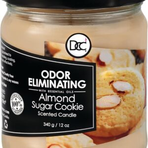 Almond Sugar Cookie Odor Eliminating Highly Fragranced Candle - Eliminates 95% of Pet, Smoke, Food, and Other Smells Quickly - Up to 80 Hour Burn time - 12 Ounce Premium Soy Blend