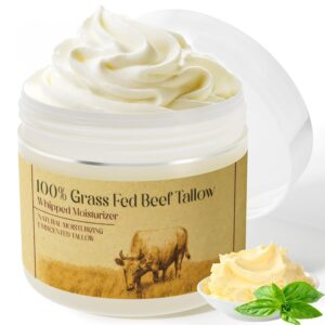 Beef Tallow for Skin, Tallow Face Moisturizer, Beef Tallow Moisturizer, Unscented Grass Fed Finished Whipped Tallow Face Cream Moisturizer Balm, Beef Tallow Skin Care for All Skin, 50g