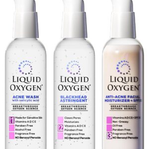 Liquid Oxygen Acne Treatment System for Acne-Prone Skin | Oxygen-Infused | Cleansing Wash, Blackhead Astringent & Hydrating Moisturizer | Blemish Control & Pimple Treatment | Dermatologist-Recommended