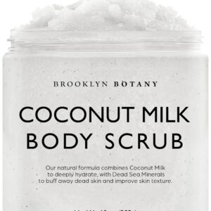 Brooklyn Botany Dead Sea Salt and Coconut Milk Body Scrub - Moisturizing and Exfoliating Body, Face, Hand, Foot Scrub - Fights Stretch Marks, Fine Lines, Wrinkles - Great Gifts for Women & Men - 10 oz