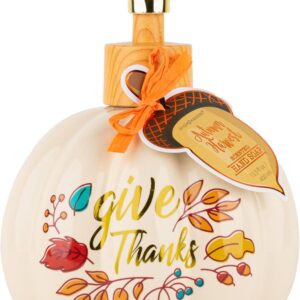 Novelty Decor Ceramic Hand Soap Dispenser: Simple Pleasures Pumpkin Shaped Bottle with Scented Liquid Soap - Decorative Hand Pump Refillable Soap Dispenser for Kitchen and Bathroom (Give Thanks)