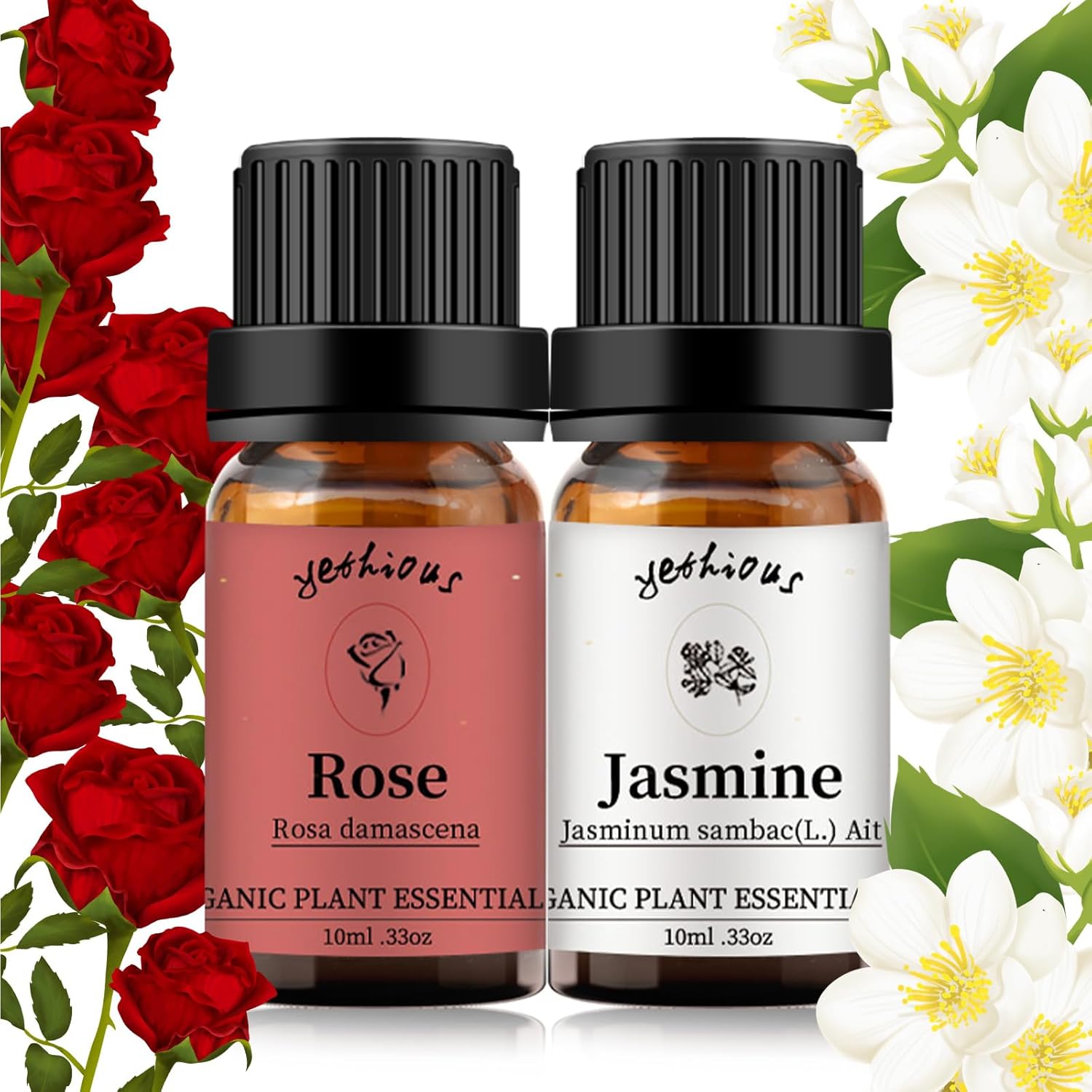 yethious Rose Essential Oil Jasmine Essential Oil for Diffuser, Hair, Skin, Body, Face, Perfume, Soap, Candle Making Rose Fragrance Oil Set Jasmine Oil Organic 2 X 10ML - Image 8
