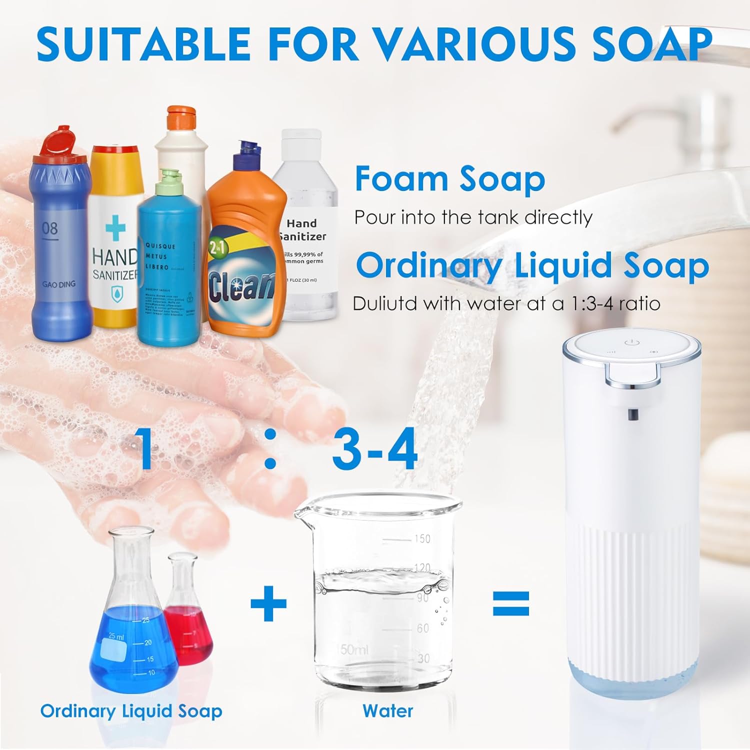 Automatic Touchless Foaming Soap Dispenser, USB Rechargeable, 4-Level Adjustable, 13.5oz, White - Image 4