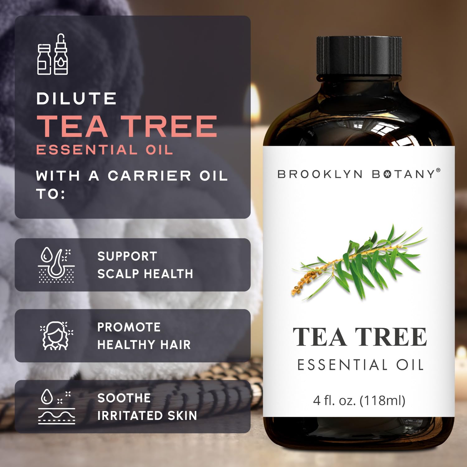 Brooklyn Botany 4 Oz 100% Pure Tea Tree Essential Oil for Aromatherapy with Dropper - Image 7