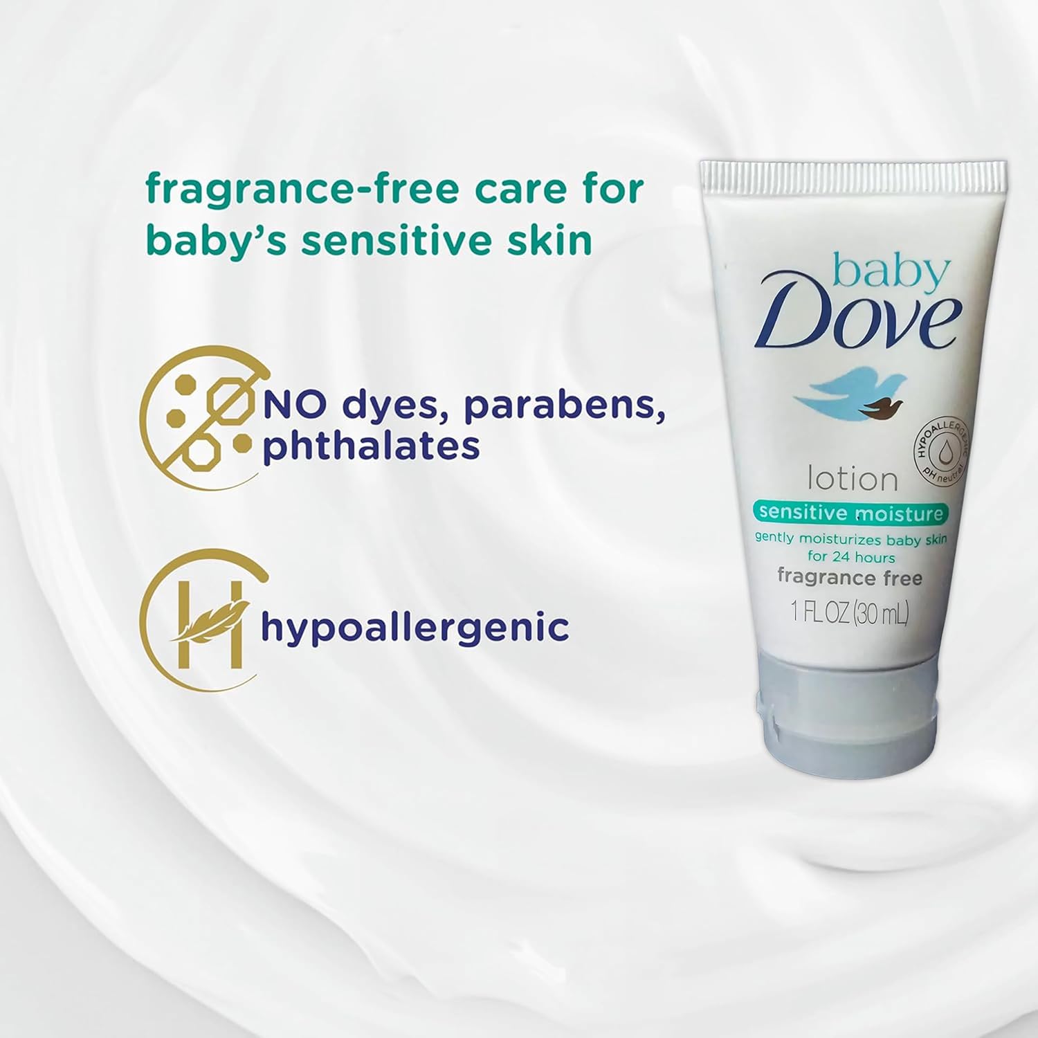Baby Dove Sensitive Moisture Unscented Hypoallergenic Lotion 1oz Pack of 3 - Image 5