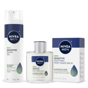 NIVEA MEN Sensitive Shaving Set for Men with Vitamin E, Pro-Vitamin B5 and Chamomile Extract, Shave Gel for Sensitive Skin, 7 Oz Can + Soothing Post Shave Balm, 3.3 Fl Oz Bottle