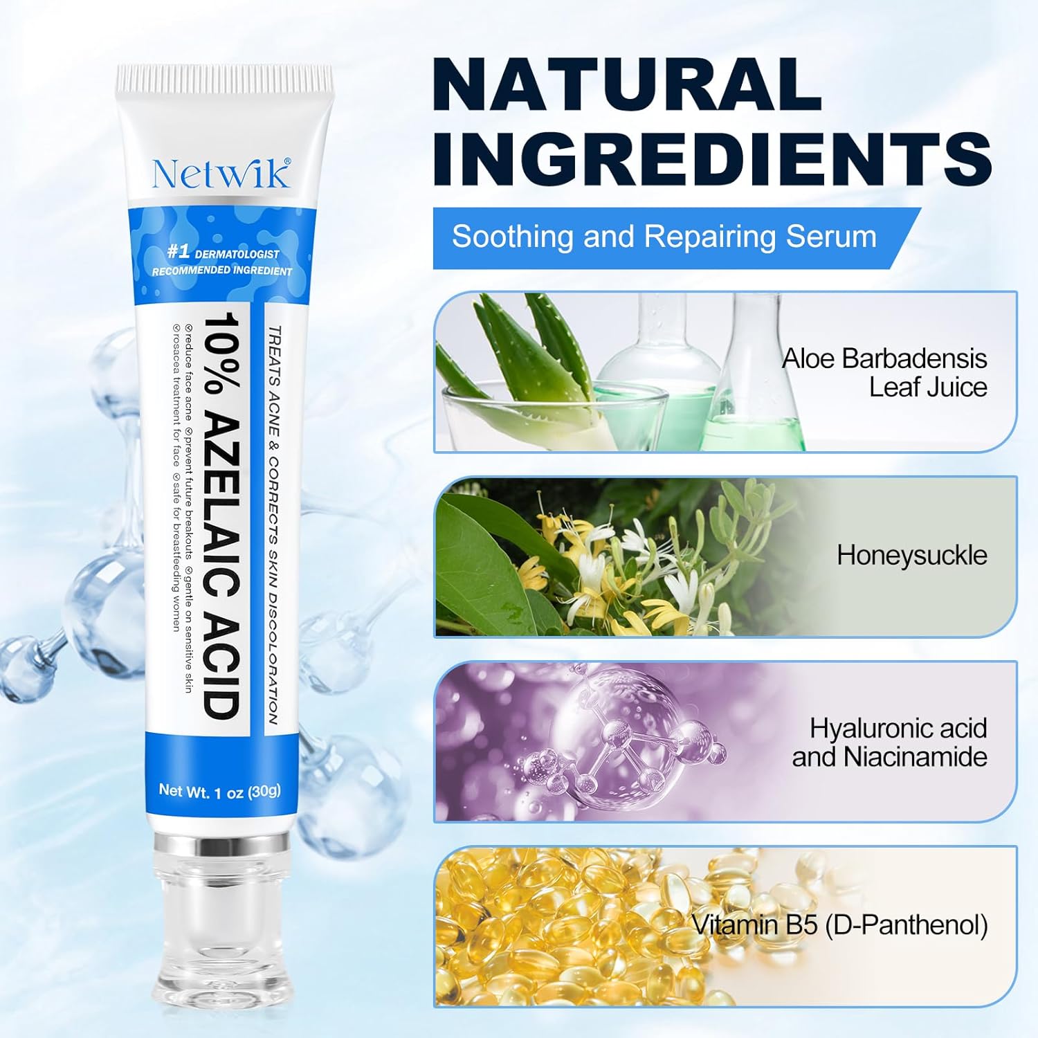 10% Azelaic Acid Cream for Face - Acne Cream for Rosacea Reducing Relief Pimple Breakouts Blackhead Pigmentation and Redness - Azelaic Acid Gel For Facial and Skin Care - Image 3