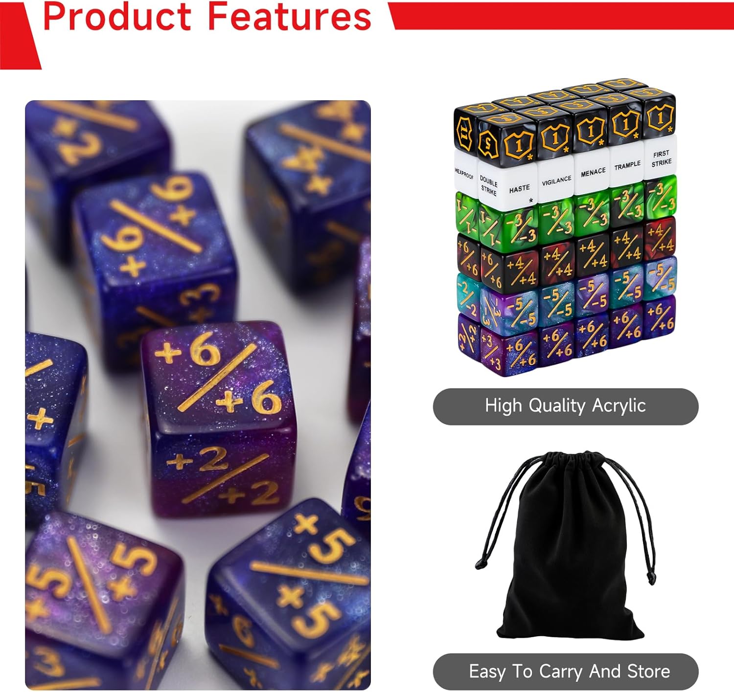 SIXPOINTS 65PCS MTG Dice Counters Bulk Ability Keywords +1/-1 Tokens 6 Sided & D20 Dice Set for Magic The Gathering, MTG, TCG, Card Games Accessories - Image 4