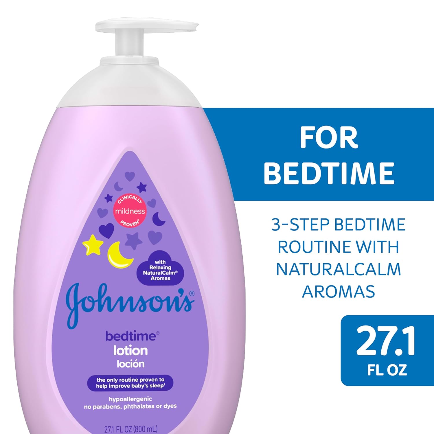 Johnson's Moisturizing Bedtime Baby Lotion with Coconut Oil & NaturalCalm Aromas to Help Relax Baby, Hypoallergenic & Free of Parabens, Phthalates & Dyes, Mild Baby Skin Care, 27.1 fl. oz - Image 2