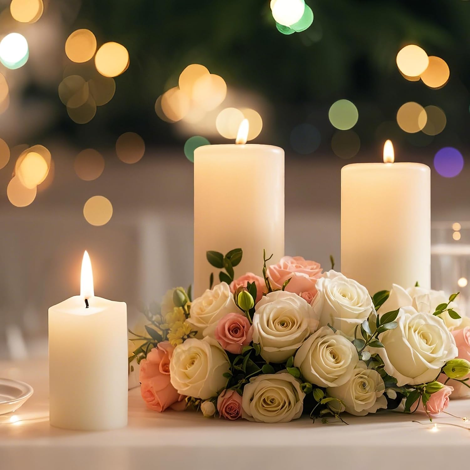 Uscented Pillar Candles, Ivory Pillar Candle Set of 4, 3 x 4 Inch Dripless and Smokeless Large Pillar Candles for Dinner Table, Christmas and Home Decor 55 Hours Long Burning Time - Image 6