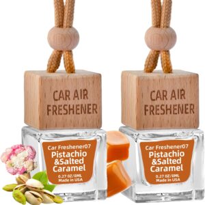 Bayrumber Hanging Car Freshener, 2 x 8ml Long-Lasting Natural Air Diffusers, Pistachio & Salted Caramel, Non-Toxic & Eco-Friendly Car Accessories, Gift for Women, Lasts Up to 90 Days, Made in USA
