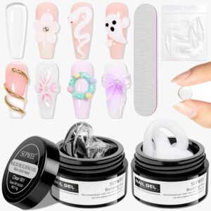 3D Nail Art Gel Clear and White Solid Builder Gel for Nails Non-Stick Hand Sculpture Hard Gel with Dual Form for Carving Patterns Decoration Nail Art Home Manicure DIY for Women