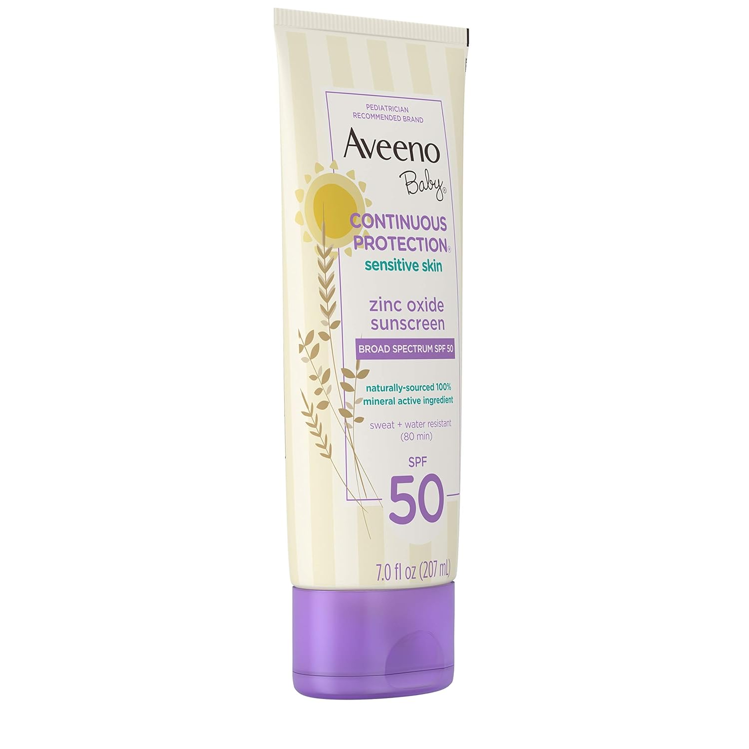 Aveeno Baby Continuous Protection Zinc Oxide Mineral Sunscreen Lotion for Sensitive Skin, Broad Spectrum SPF 50, Tear-Free, Sweat- & Water-Resistant, Paraben-Free, Non-Greasy, 7 fl. oz - Image 14