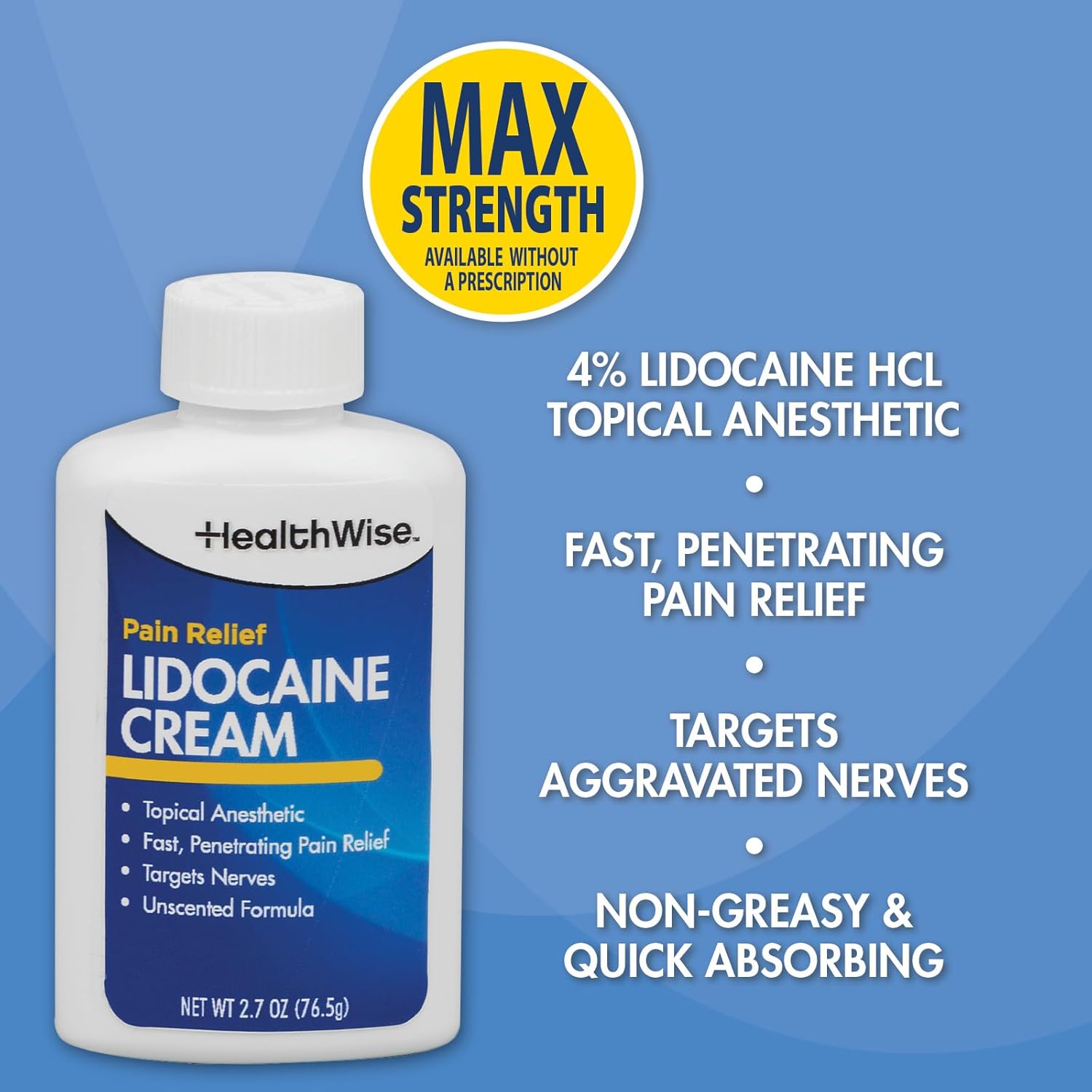 HealthWise Maximum OTC Strength Lidocaine Cream | Numbs Away Pain | Long-Lasting Relief | Non-Greasy | 2.7 Oz | Unscented Formula | Topical Anesthetic - Image 5