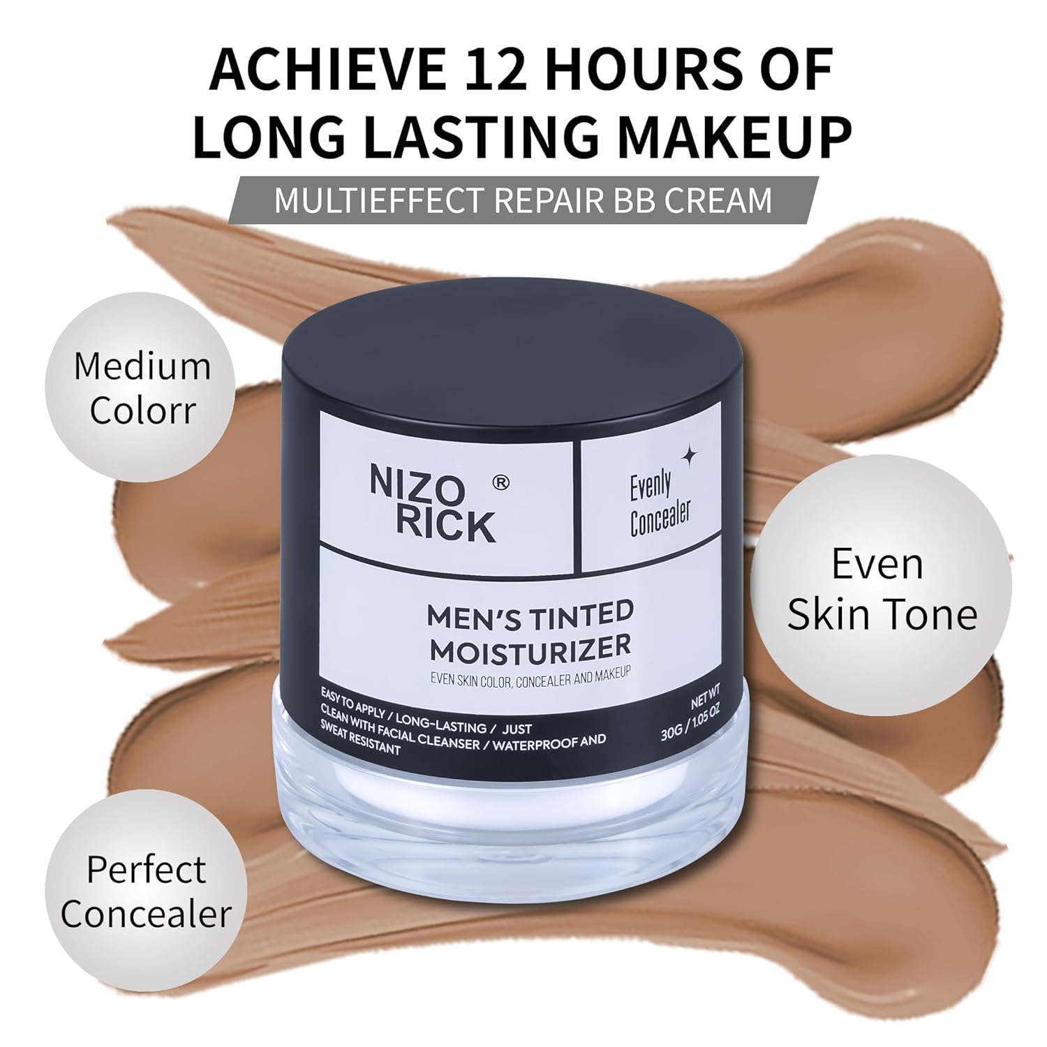 Men's Hydrating Full Coverage BB CC Cream Tinted Moisturizer Foundation 30g - Image 2