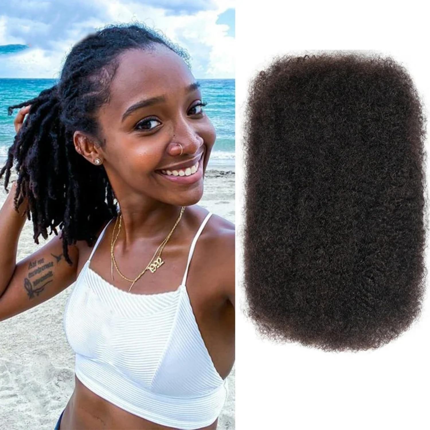 Afro Kinkys Bulk Human Hair for Dreadlocks Extensions Repair Locs, Twist Braiding Afro Kinky Human Hair for Locs 30 Gram/Pack Natural Black Color 12 inches