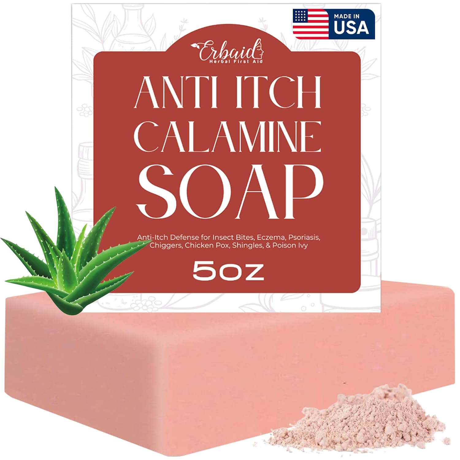 Calamine Soap Bar – All Natural Instant Itch Relief – Calming Calamine Soap for Itchy Skin, Insect Bite, Eczema, Poison Ivy Rash, Chicken Pox – Pure Anti-Itch Body Wash Made in USA – Large 5oz Bar