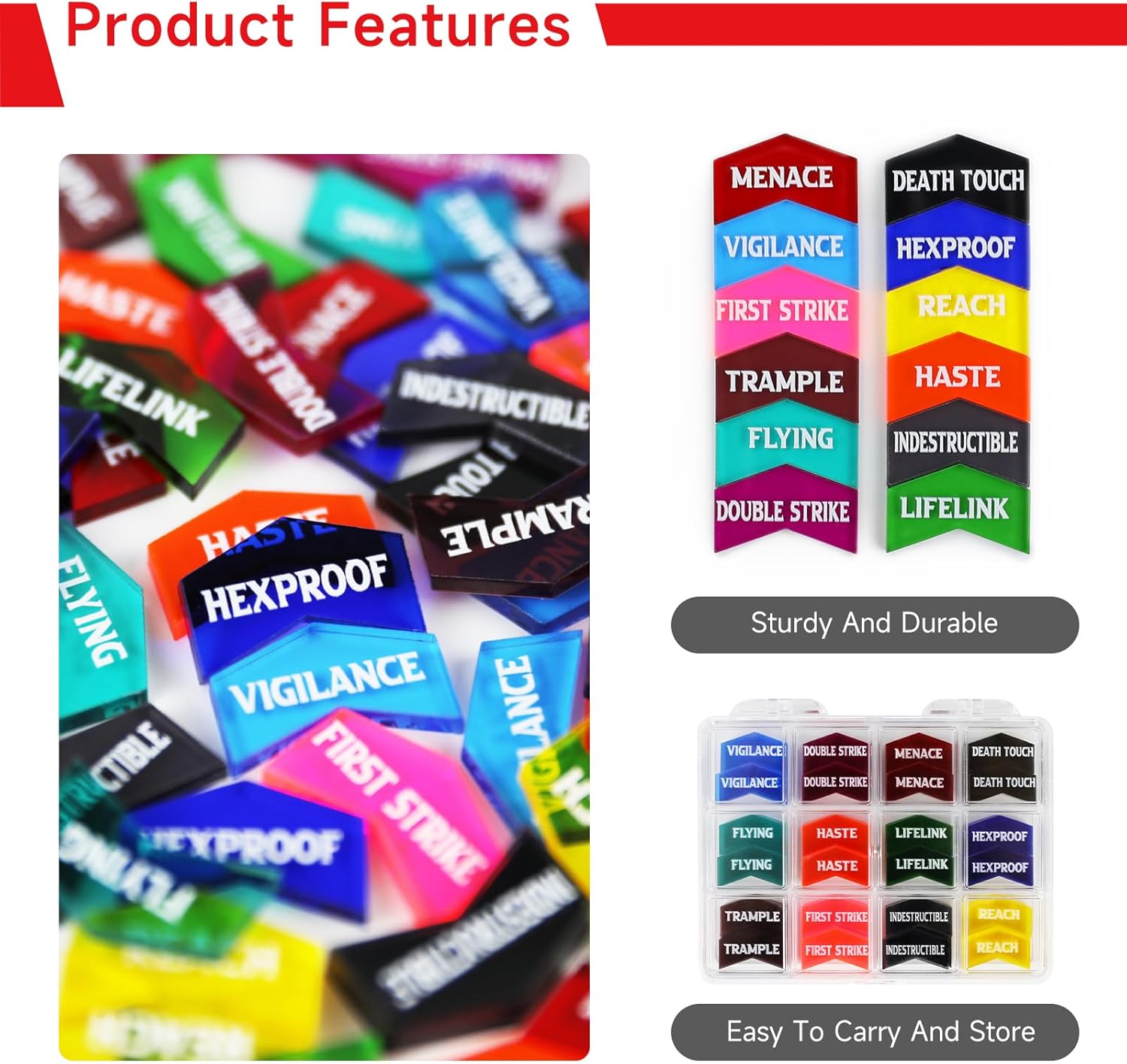 SIXPOINTS 60 Pieces MTG Keyword Counters -Set of Color Coded MTG Tokens & Box Set Compatible with Magic The Gathering, TCG, Card Games Accessories (MTG Keyword Counters) - Image 3