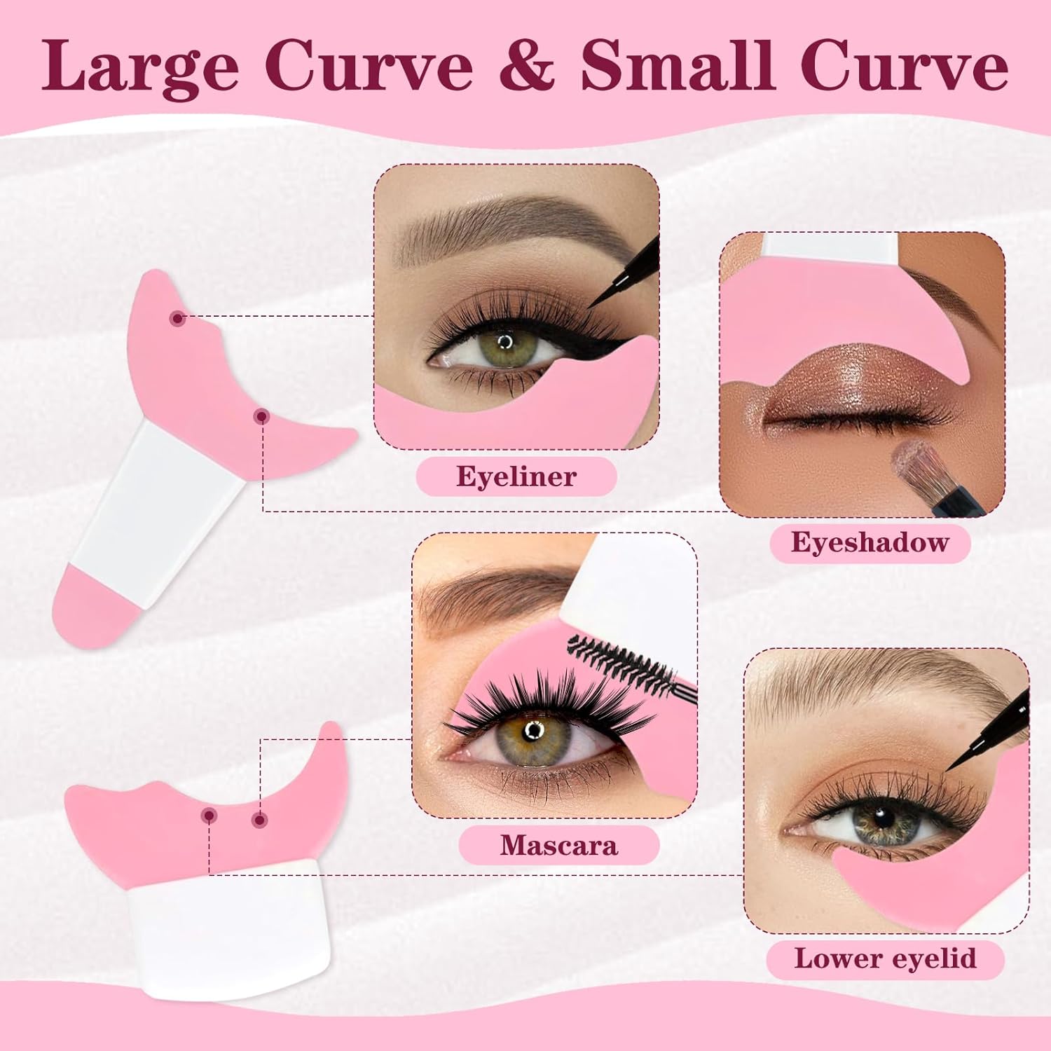 4Pcs Eyeliner Stencils, Silicone Winged Tip, Multifunctional Mascara Shield for Eyeshadow and Eyelashes, Professional &Quick Cat Eye Makeup Tool for Beginners (Pink) - Image 6