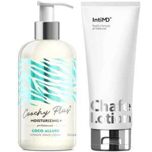 IntiMD Coochy Plus Coco Allure & Chafe Lotion Kit - Intimate Shave Cream Prevents Razor Burn, In-Grown Hair + Anti-Chafe Cream, Anti-Rubbing, Friction for Inner Thighs, Armpit, Running