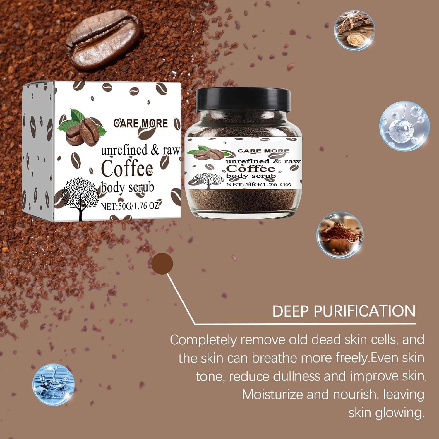 Exfoliating Body Scrub - Coffee Body Scrub with Organic Coffee Extract, for Moisturizing and Exfoliating Skin, Face, Hand, Foot,Great Gifts for Women 1.76 OZ - Image 5