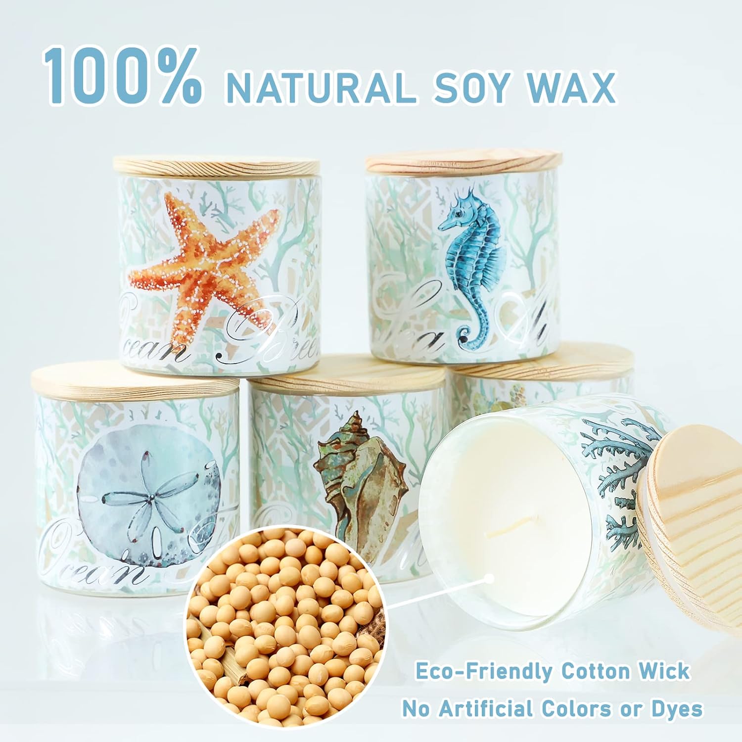 Jar Candles Scented with Lid Gift Set of 6 Ocean Theme Jar Different Fragrance Candles Soy Wax Aromatherapy Jar Candles Take Harsh Smells Away Candle for Home Scented Stress Relief and Relaxation - Image 2