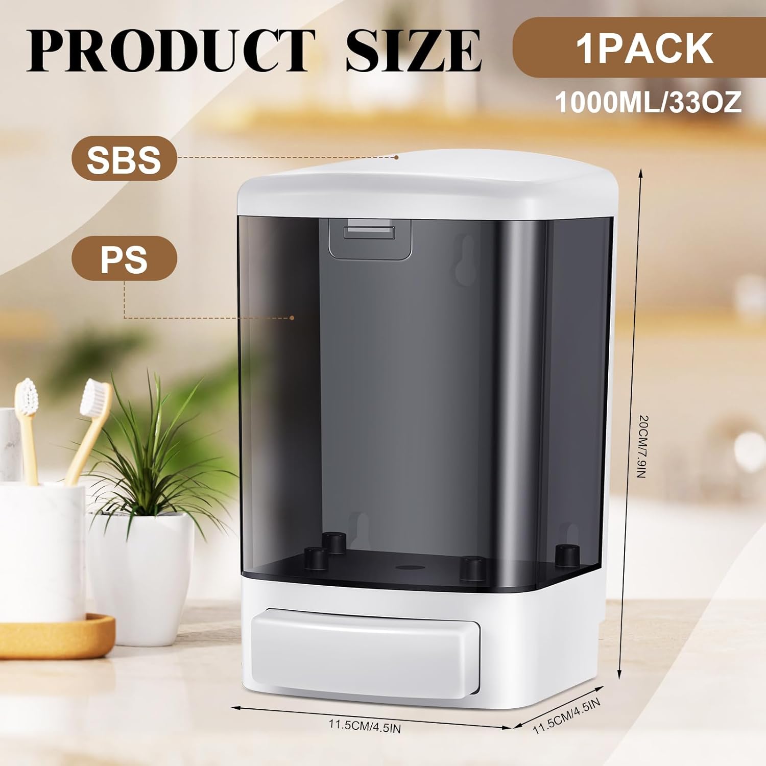 Hushee Wall Manual Soap Dispenser 33. 8oz/1000ml Plastic Refillable Hand Soap Dispenser Household Commercial for Liquid Containers Kitchen Hotel Restaurant Bathroom Shower Shampoo Gel(Black) - Image 2