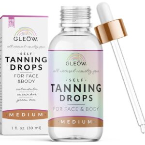 Face Tanning Drops to Add to Moisturizer, Bronzing Drops for Face and Body with Chamomile and Green Tea, Medium Self Tanner, Custom and Streak-Free Tan 1oz