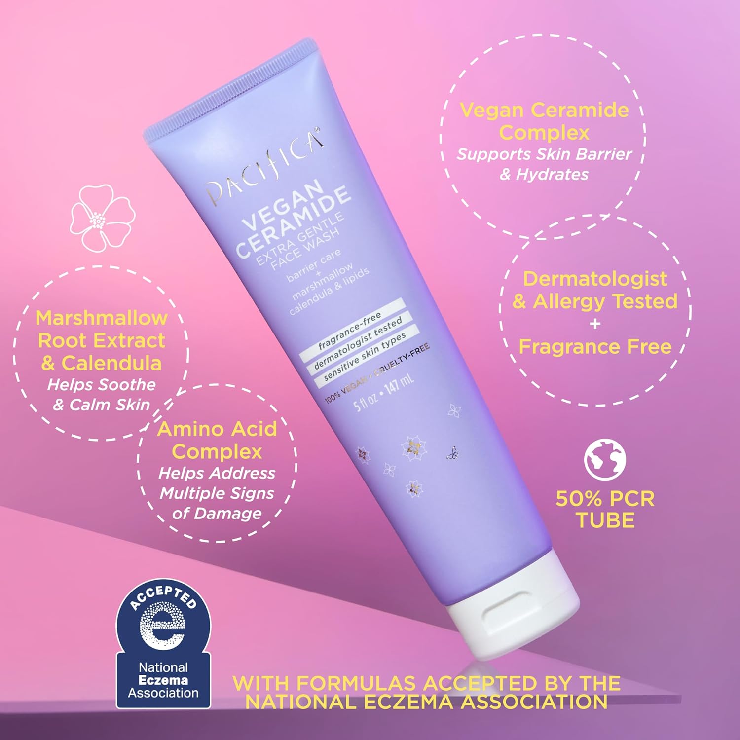 Pacifica Face Wash for Sensitive Skin Facial Cleanser Vegan Ceramide Barrier Repair Extra Gentle for Daily Fragrance Free for Sensitive Skin, Clean Beauty, Vegan & Cruelty-Free Dermatologist Tested - Image 6